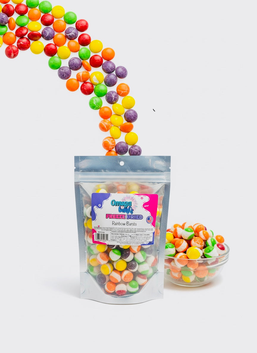 Omega Bursts Freeze Dried Rainbow Bursts (5 oz) | Sweet, Colorful & Crunchy Candy Treat