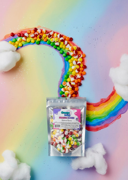 Omega Bursts Freeze Dried Rainbow Bursts (5 oz) | Sweet, Colorful & Crunchy Candy Treat