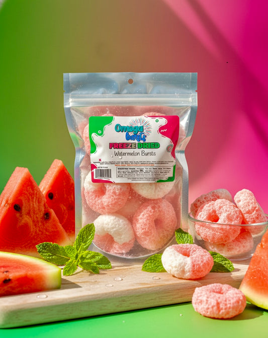 Omega Bursts Freeze Dried Candies – Watermelon Bursts (1.5 oz) | Sweet, Crunchy, and Juicy Flavor Pop