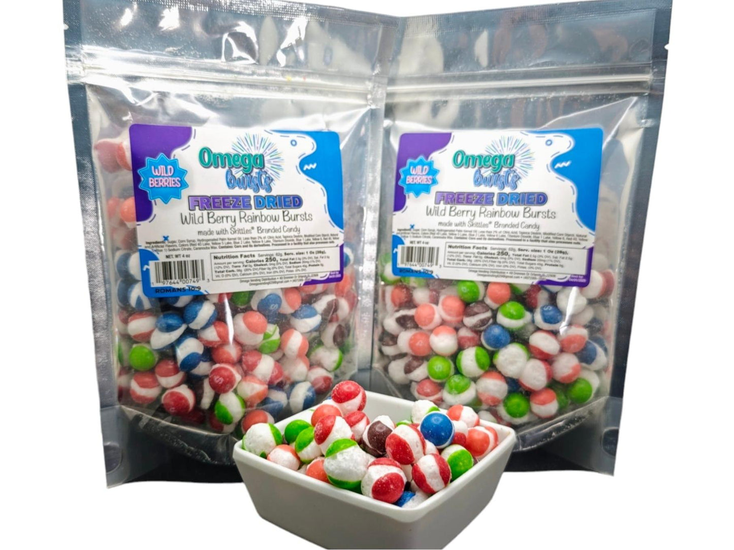 Omega Bursts Freeze Dried Candy "Wild Berry Rainbow Bursts" 1ct/ 4 oz.