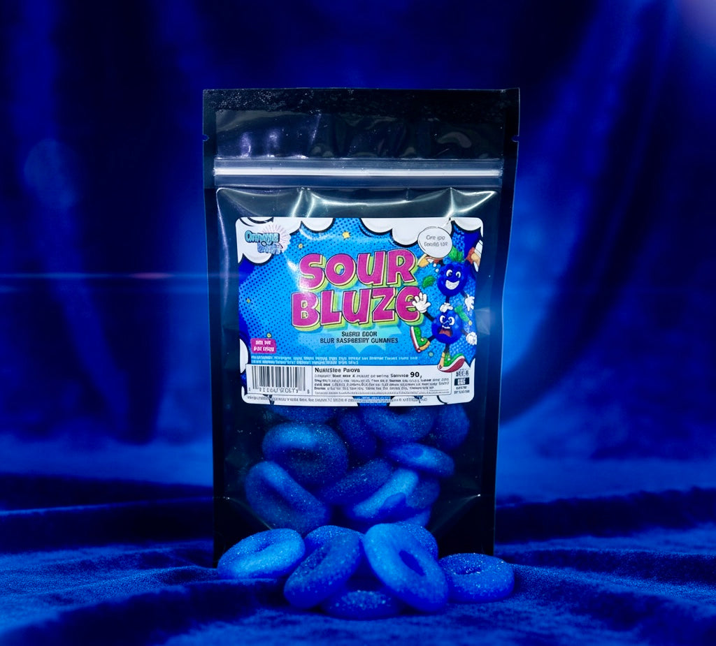 💙 Omega Bursts Sour Bluze – Super Sour Blue Raspberry Gummies (6 oz)