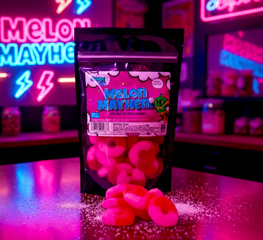 🍉 Omega Bursts Melon Mayhem – Super Sour Watermelon Gummy Rings (6 oz)