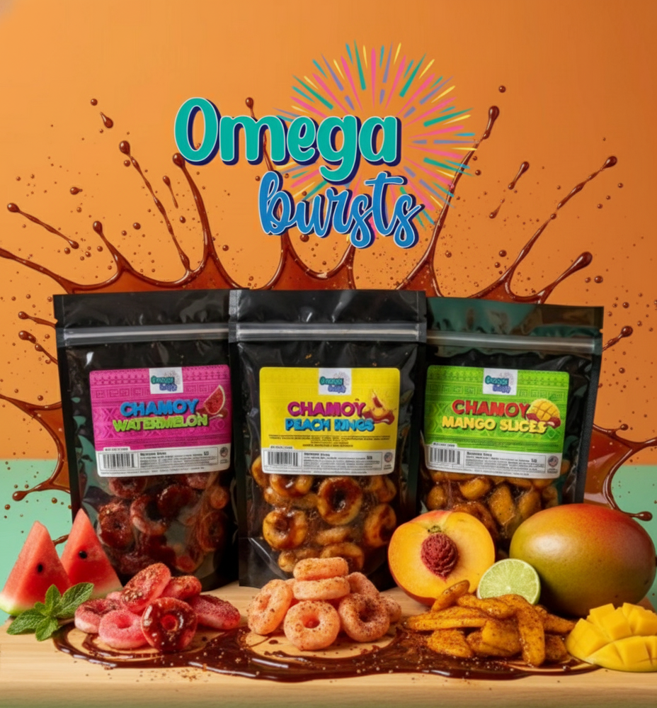 Omega Bursts  Chamoy Candy 3-Pack – Peach Rings, Watermelon, Mango (Sweet, Spicy & sour))
