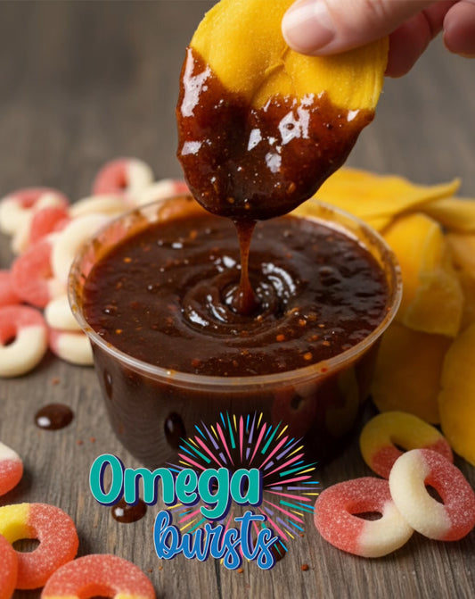 Omega Bursts Chamoy Peach Rings – Sweet & Spicy Gummy Candy, 6 oz Bag | Tamarind, Chili & Chamoy Coated Treats
