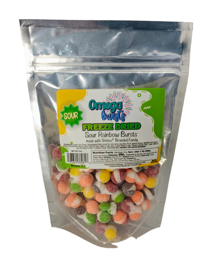 Omega Bursts Freeze-Dried Candies: A Rainbow Trilogy of Sweetness 3CT (Sour Rainbow Bursts 4 oz, Rainbow Bursts 5 oz, Wild Berry Rainbow 4 oz) Candy Snacks Sweet Freeze Skittles Trending Tiktok