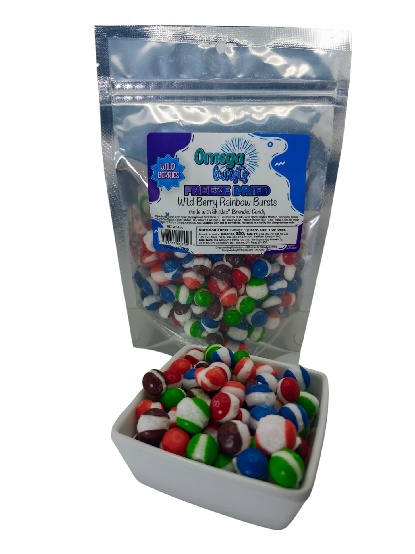 Omega Bursts Freeze-Dried Candies: A Rainbow Trilogy of Sweetness 3CT (Sour Rainbow Bursts 4 oz, Rainbow Bursts 5 oz, Wild Berry Rainbow 4 oz) Candy Snacks Sweet Freeze Skittles Trending Tiktok