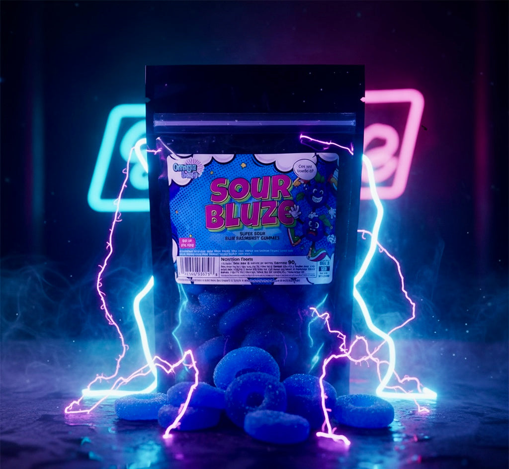 💙 Omega Bursts Sour Bluze – Super Sour Blue Raspberry Gummies (6 oz)