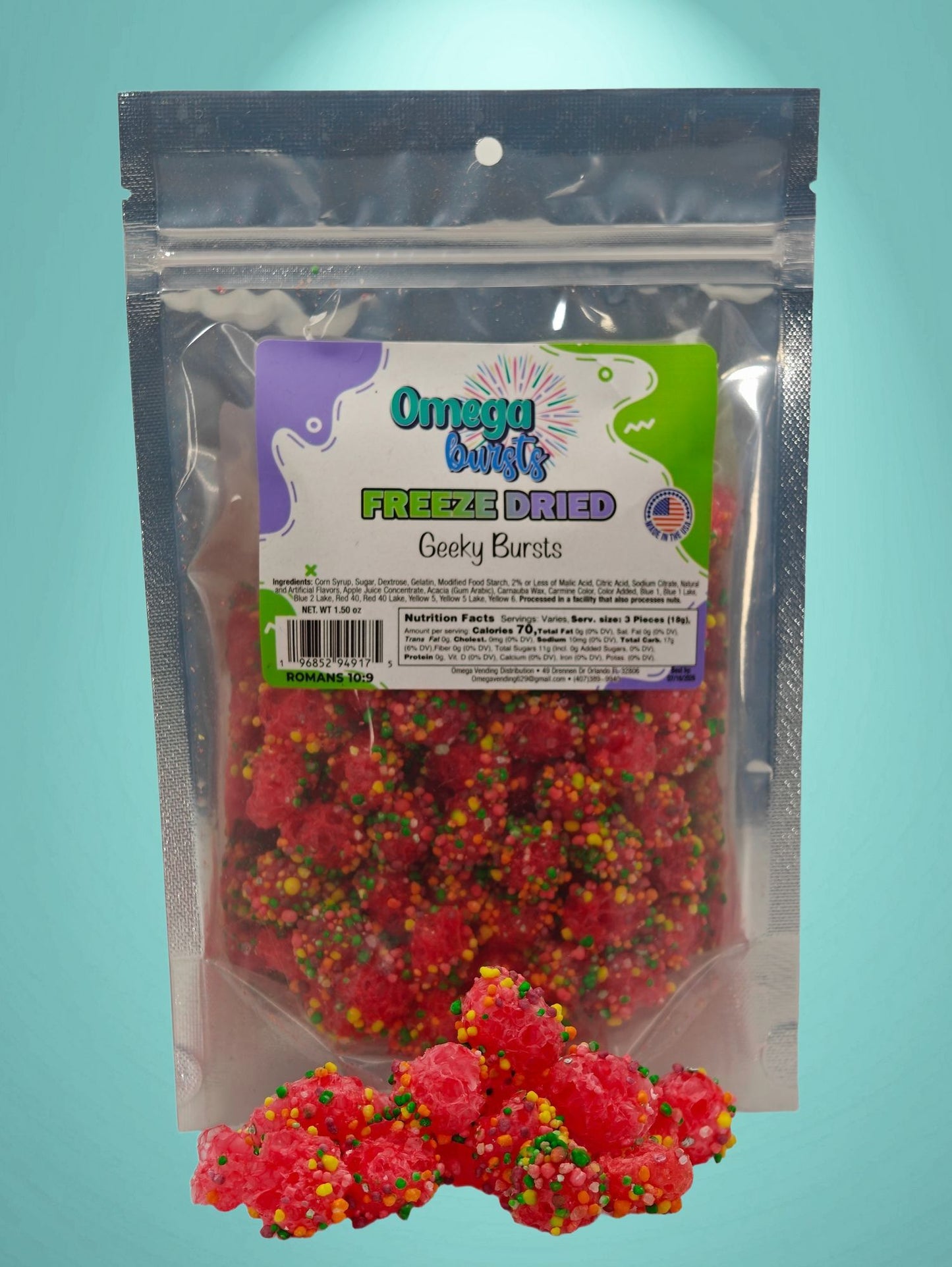 Omega Bursts Freeze Dried Geeky Bursts (1.5 oz) | Sweet, Crunchy, & Fun Candy Treat